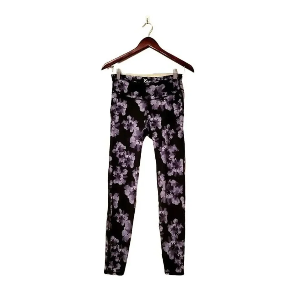 Old Navy Womens Pants  Black M Floral Mesh Inserts Active Go-Dry Leggings